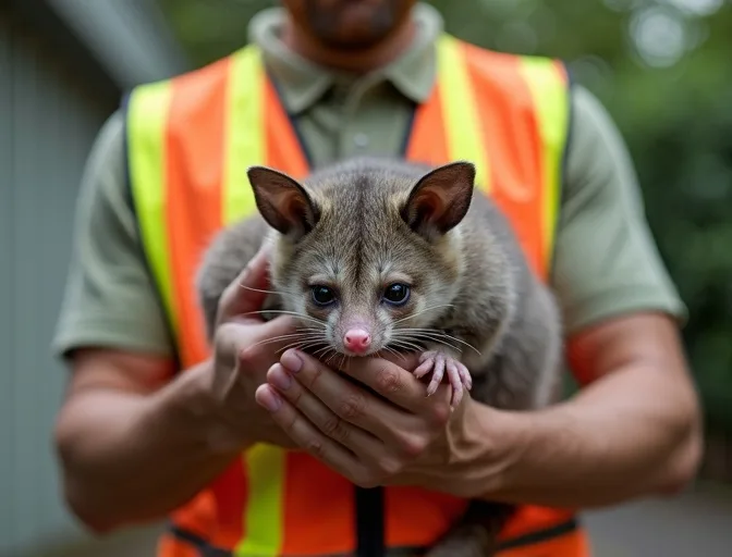 Animal handler safely recovering a deceased possum in Selby